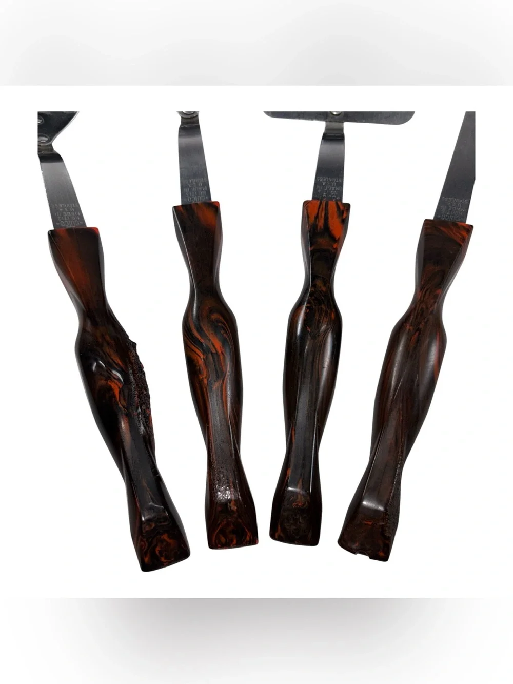 CUTCO 4 Pc Utensil Set Classic Swirl Brown Vintage Spatula Slotted Spoon Ladel